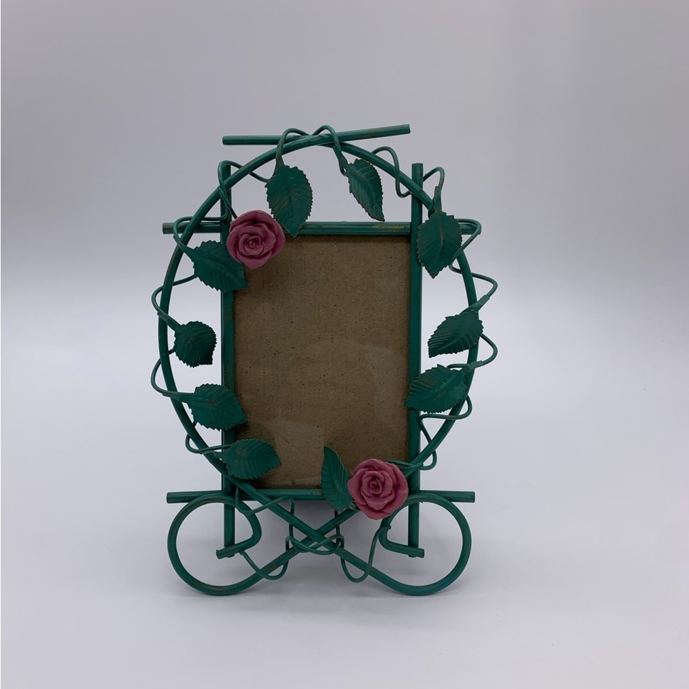 Vintage Dennis East 3-G Green Leaf Pink Rose Vines Metal 3.5” X 5” Picture Frame